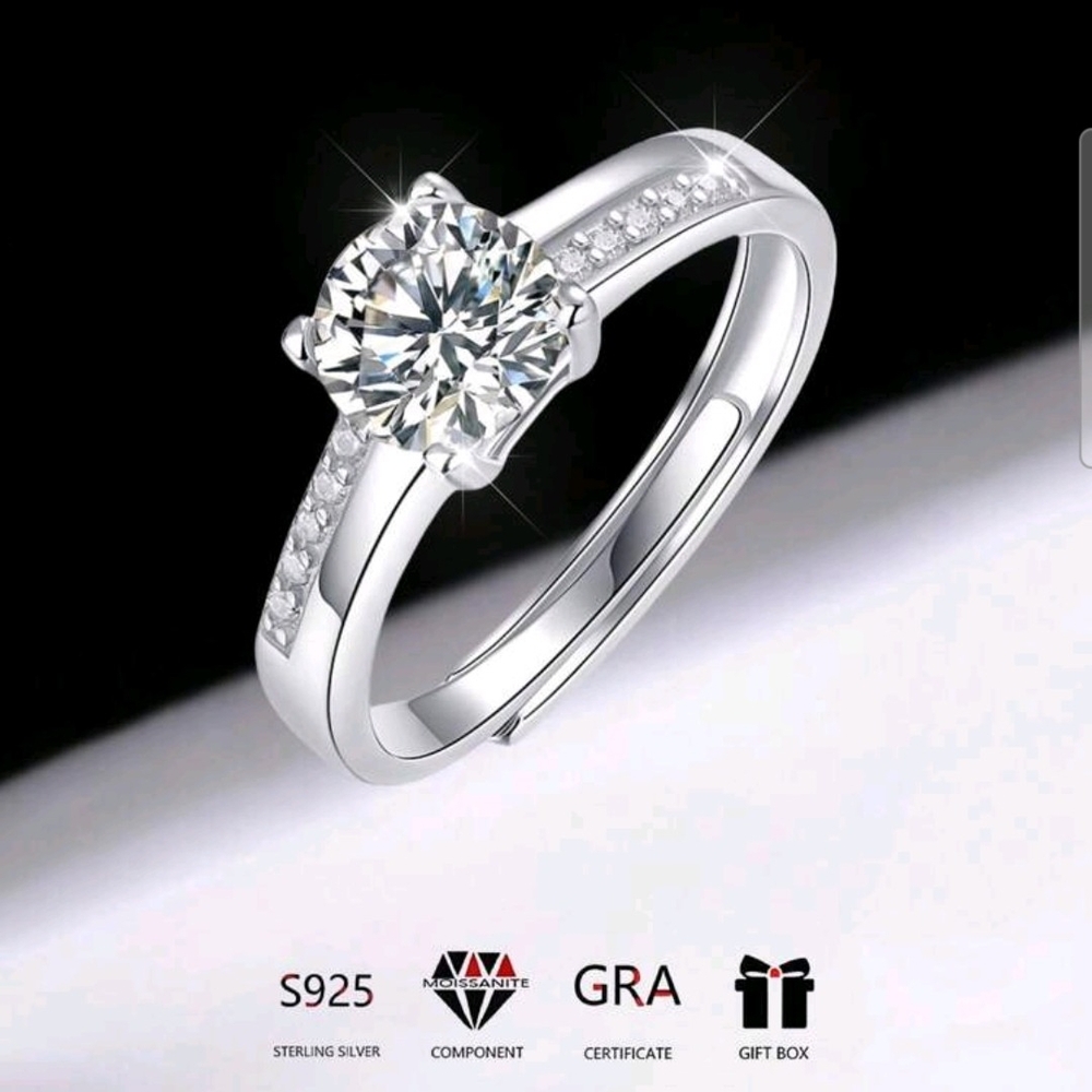 Silver Solitaire Ring With Channel Set Accents - image 3